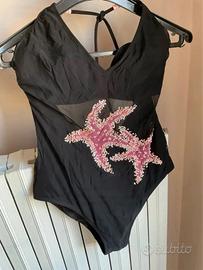 Costume nero intero AMAREA con pareo rosa