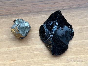 Minerali da Collezione Ossidiana+Pirite