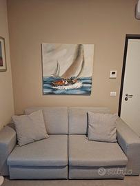 Divano 2 posti grigio con doppia chaise longue