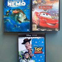 3 DVD per bambini Nemo; Cars; Toy Story