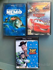 3 DVD per bambini Nemo; Cars; Toy Story