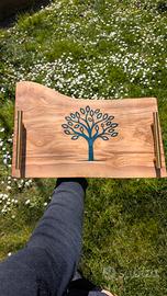 Vassoio in Ulivo e Resina con Manici