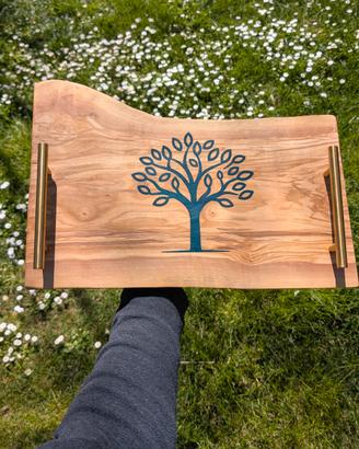 Vassoio in Ulivo e Resina con Manici