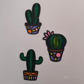 Set 3 cactus decorativi in legno e feltro 