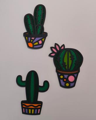 Set 3 cactus decorativi in legno e feltro 