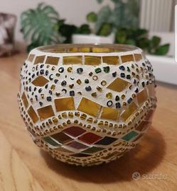 Portacandele turco in mosaico di vetro colorato 