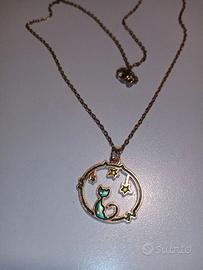 Catenina con gattino e stelline