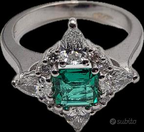 ANELLO ORO SMERALDO 1 CARATO DIAMANTI