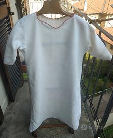 Camicione nonna, bianco, con profilo ricamato ross