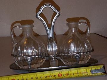 Oliera Acetiera Vetro Metallo Vintage Anni '50