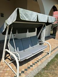 Dondolo da giardino 3 posti con cuscini e parasole