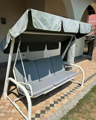 Dondolo da giardino 3 posti con cuscini e parasole