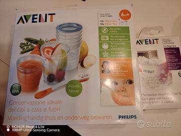 Contenitori pappe + Buste sterilizzati Avent nuovi