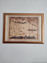 Quadro con cornice dorata con Cartina Geografica