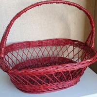 Cesto rosso in vimini con manico cm. 52x44x20