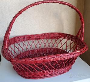 Cesto rosso in vimini con manico cm. 52x44x20