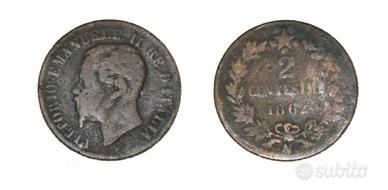Moneta 2 centesimi 1862 Vittorio Emanuele II