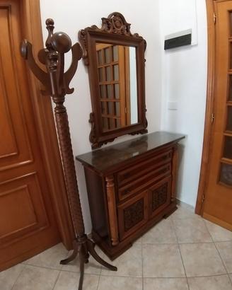 Mobile ingresso in legno con specchio e appendiabi