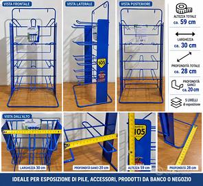 Espositore da banco in metallo blu a ganci – Porta