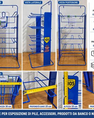 Espositore da banco in metallo blu a ganci – Porta