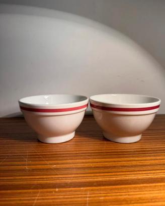 Ciotole Vintage in Ceramica Bianca con Riga Rossa