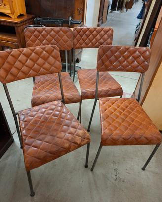 set 4 sedie in pelle marrone