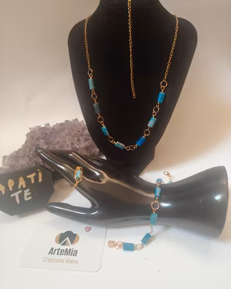 parure celeste apatite bracciale collana anello