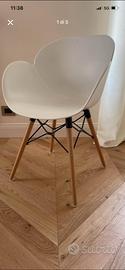 Set 6 sedie design bianche e gambe in legno