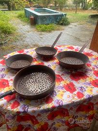 Lotto 4 Padelle per Castagne Caldarroste Vintage d