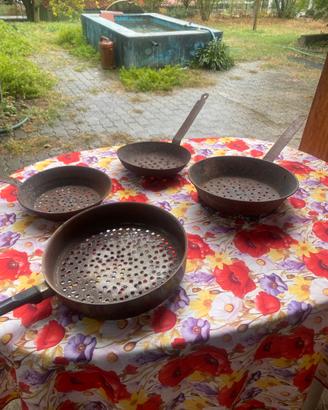 Lotto 4 Padelle per Castagne Caldarroste Vintage d