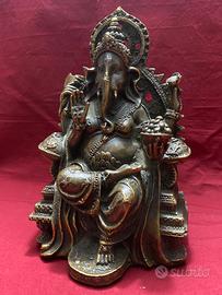 Statua Ganesha Bronzo Ottone Dorato Tronco 20,5cm