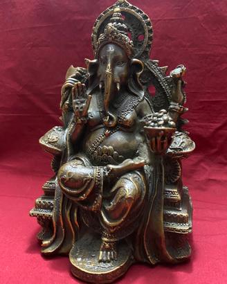 Statua Ganesha Bronzo Ottone Dorato Tronco 20,5cm