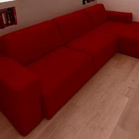 Divano 3 posti con chaise longue rosso