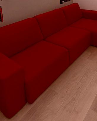Divano 3 posti con chaise longue rosso