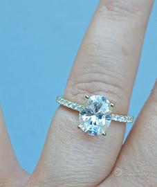 Moissanite anello con pietra ovale tg 18 mm