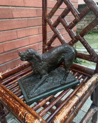 Scultura in bronzo cane in ferma Cesare Biscarra