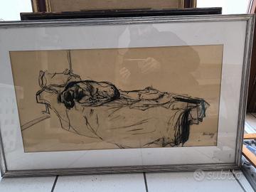 quadro Obes Gazza - cane accucciato sul letto