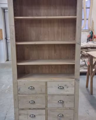 libreria in abete vecchio 6 cassetti con ripiani