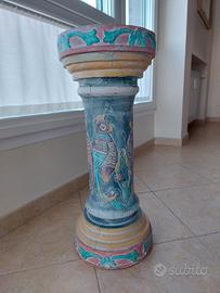 colonna scolpita legno decorato a mano anni '80