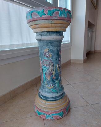 colonna scolpita legno decorato a mano anni '80