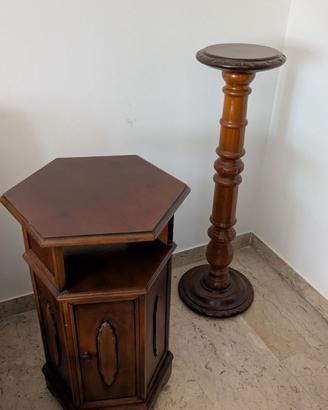 Coppia mobiletti ottagonali e colonna portavaso