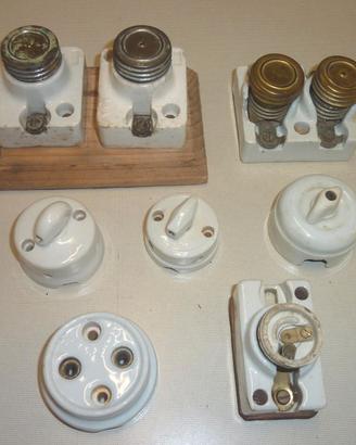 Grande lotto elettrico vintage ceramica e ottone