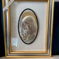 Quadro madonna con bambino,  lastra argento