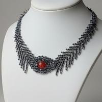 Collana Nera Gemma corniola rossa Vintage Art decò
