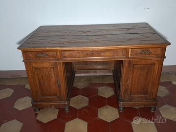 Scrivania antica noce doppio corpo '800