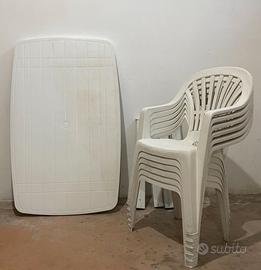 Set tavolo + 6 sedie da esterno in plastica
