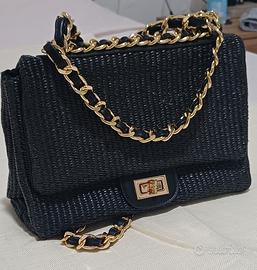 borsa a tracolla donna ,  nera intrecciata