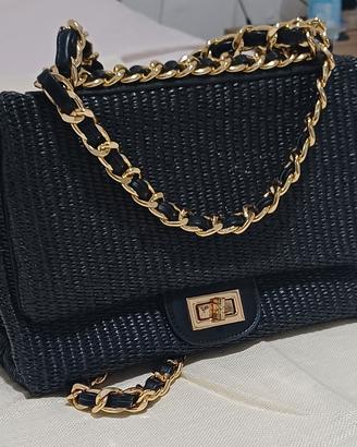 borsa a tracolla donna ,  nera intrecciata