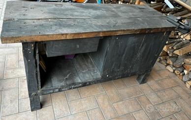 Antico banco lavoro falegname legno massello morsa