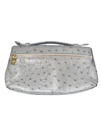 Pochette Loro Piana L-19 grigio pelle di struzzo